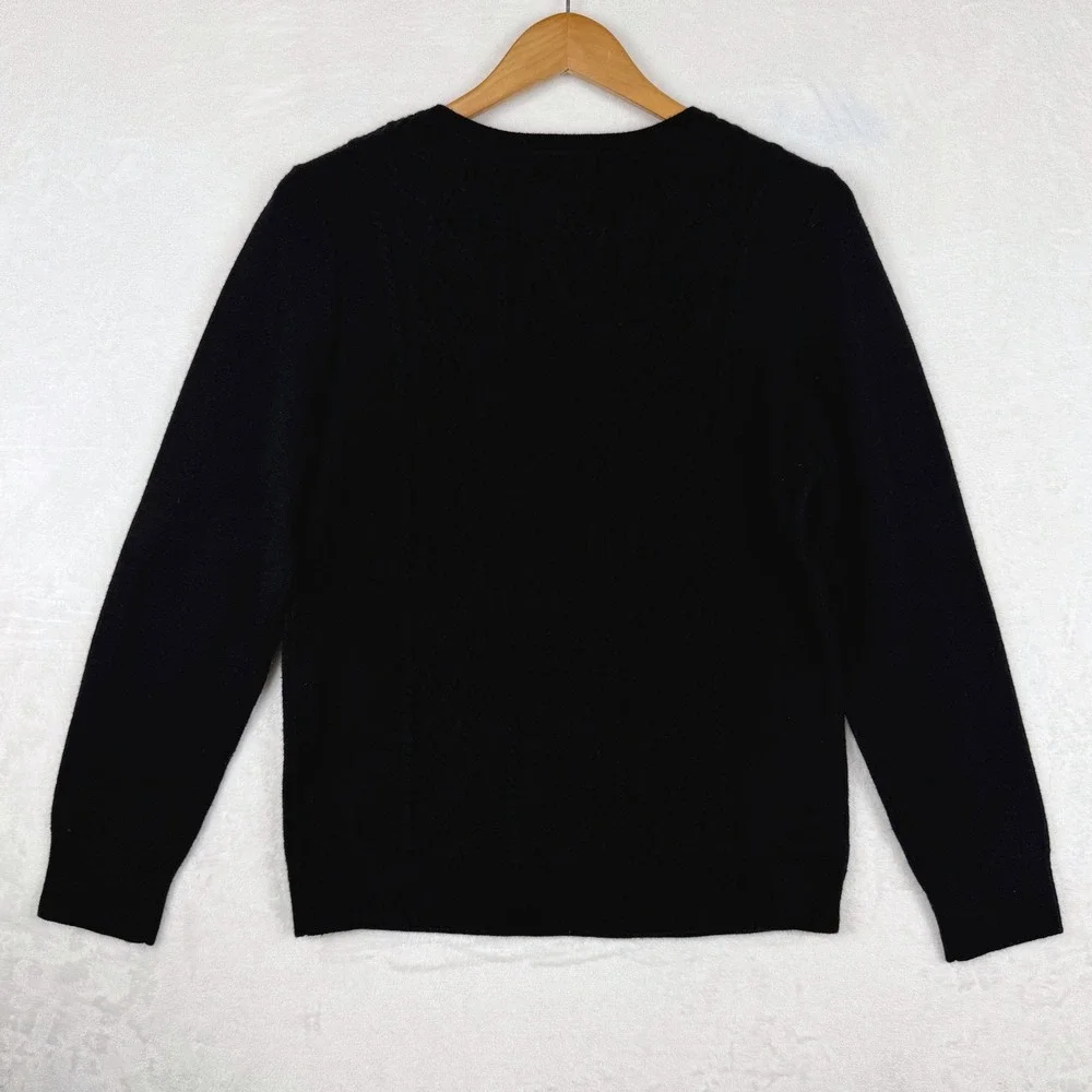 Talbots Womens Black Lambswool Blend Cable Knit Shoulder Button Sweater‎ Large - Picture 3 of 7